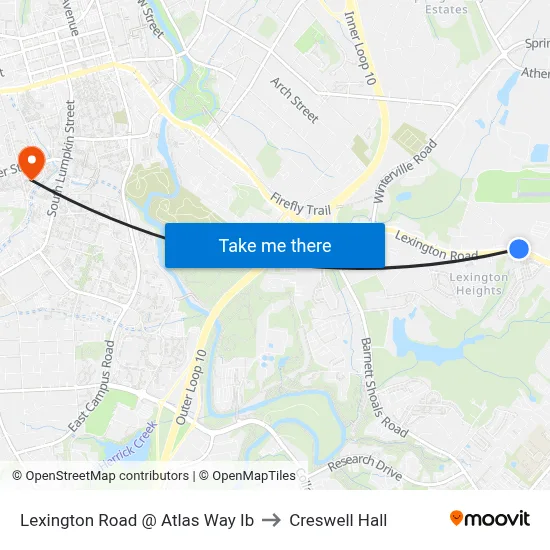 Lexington Road @ Atlas Way Ib to Creswell Hall map