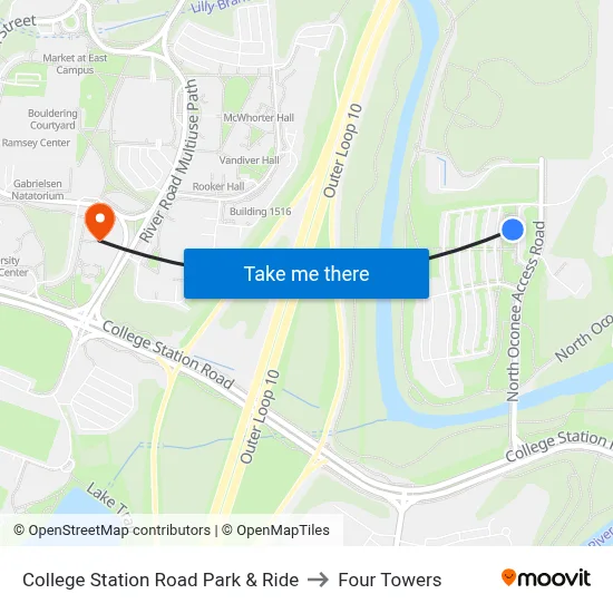 College Station Road Park & Ride to Four Towers map