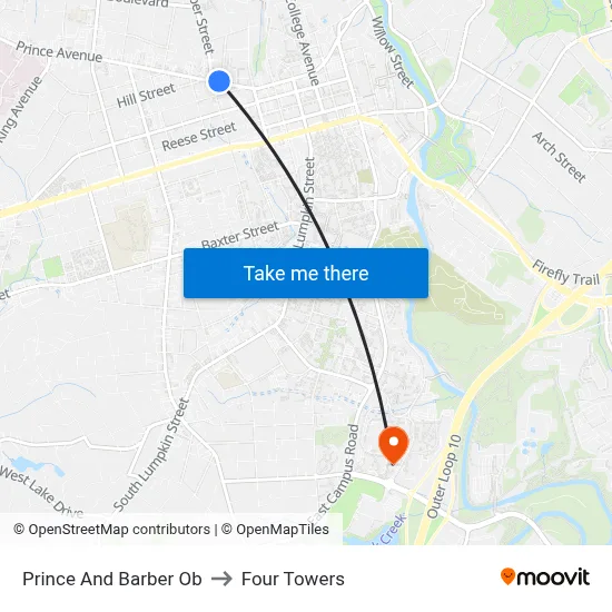 Prince And Barber Ob to Four Towers map