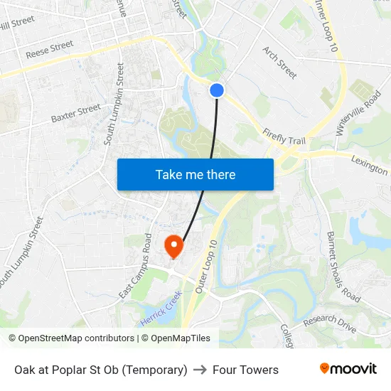Oak at Poplar St Ob (Temporary) to Four Towers map