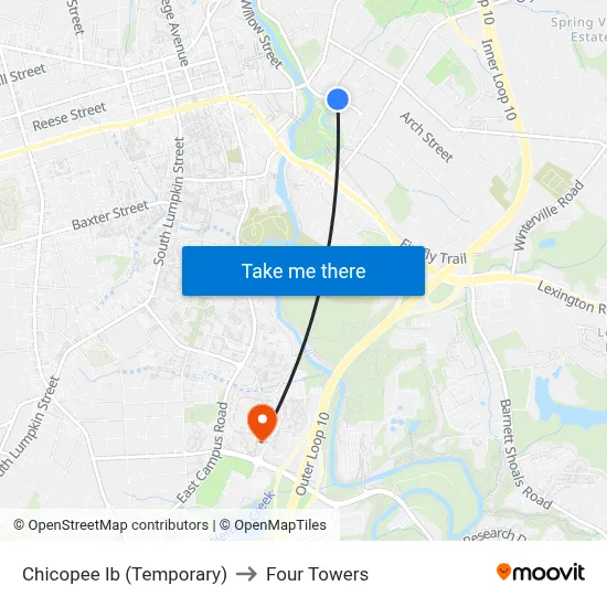 Chicopee Ib (Temporary) to Four Towers map