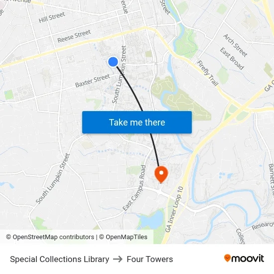 Special Collections Library to Four Towers map