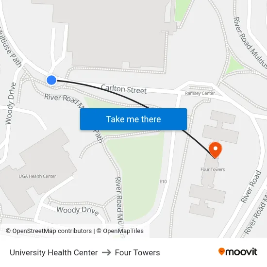University Health Center to Four Towers map