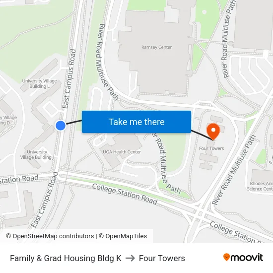 Family & Grad Housing Bldg K to Four Towers map