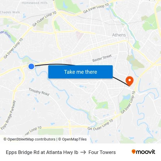 Epps Bridge Rd at Atlanta Hwy Ib to Four Towers map