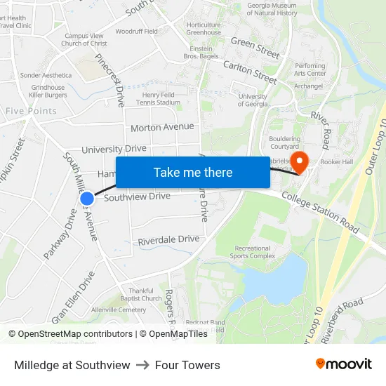 Milledge at Southview to Four Towers map