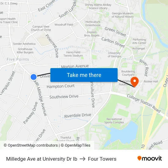 Milledge Ave at University Dr Ib to Four Towers map