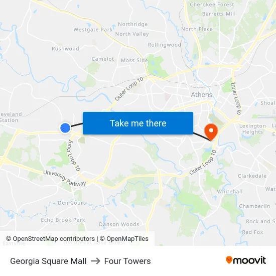 Georgia Square Mall to Four Towers map