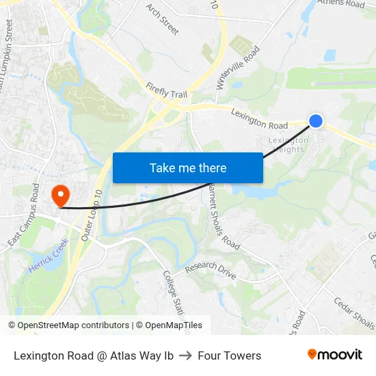 Lexington Road @ Atlas Way Ib to Four Towers map