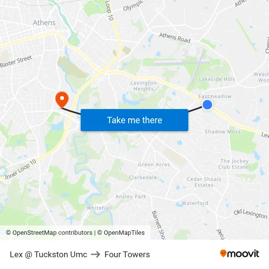 Lex @ Tuckston Umc to Four Towers map