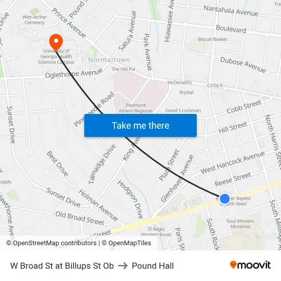 W Broad St at Billups St Ob to Pound Hall map