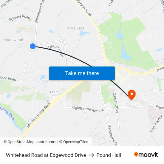 Whitehead Road at Edgewood Drive to Pound Hall map
