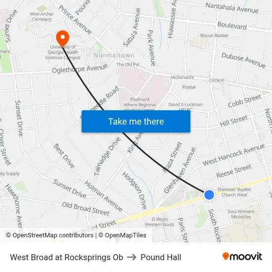 West Broad at Rocksprings Ob to Pound Hall map