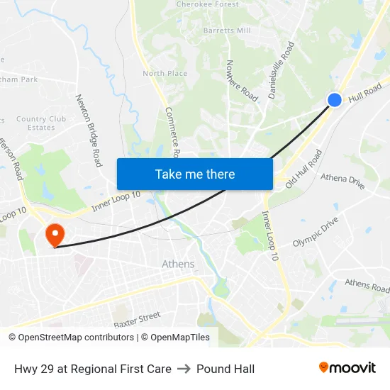 Hwy 29 at Regional First Care to Pound Hall map