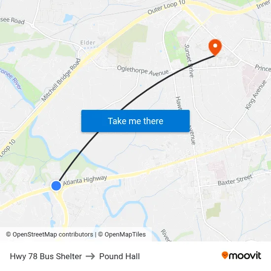 Hwy 78 Bus Shelter to Pound Hall map