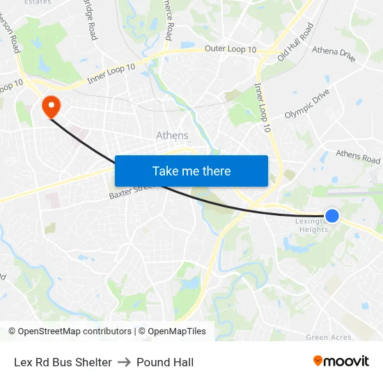 Lex Rd Bus Shelter to Pound Hall map