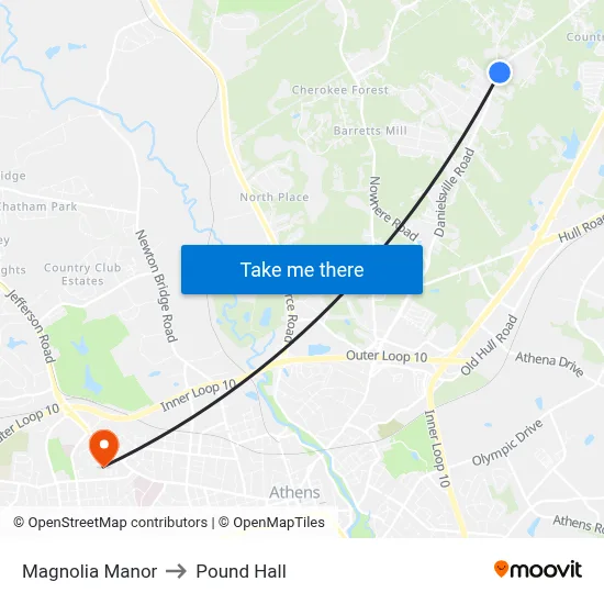 Magnolia Manor to Pound Hall map