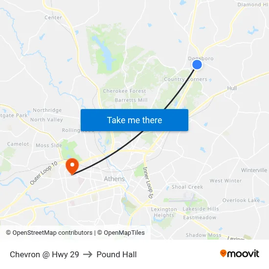 Chevron @ Hwy 29 to Pound Hall map