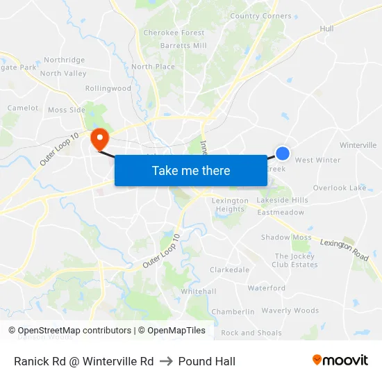 Ranick Rd @ Winterville Rd to Pound Hall map
