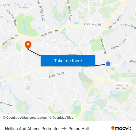 Nellieb And Athens Perimeter to Pound Hall map