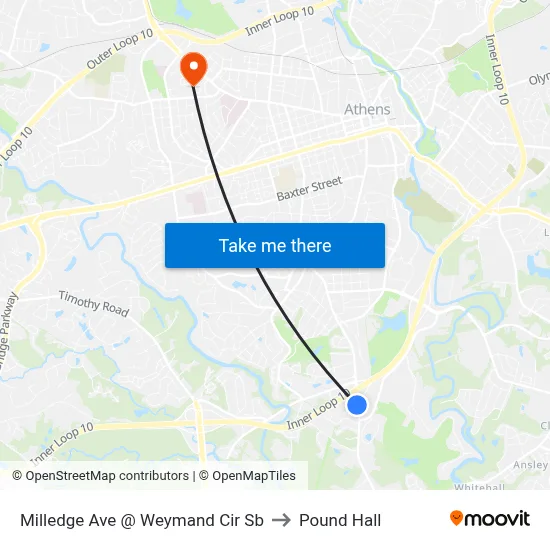 Milledge Ave @ Weymand Cir Sb to Pound Hall map