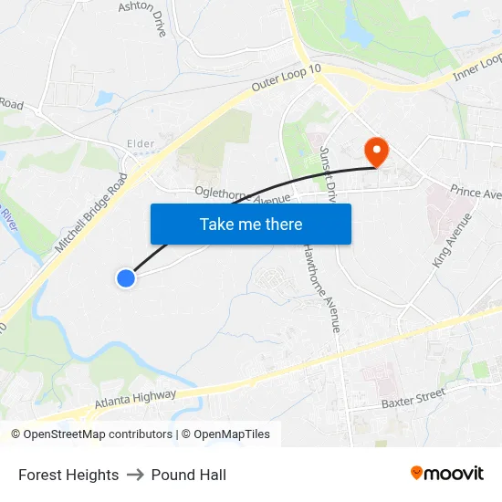Forest Heights to Pound Hall map