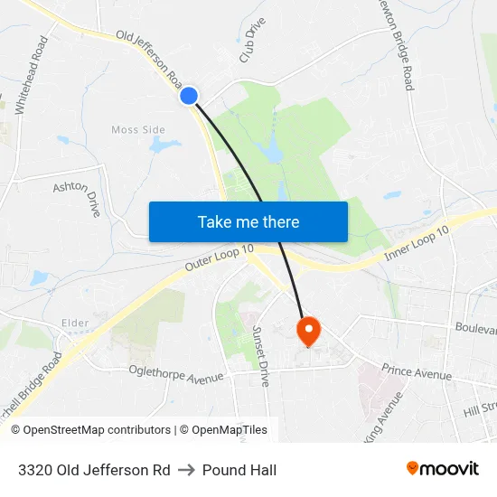 3320 Old Jefferson Rd to Pound Hall map
