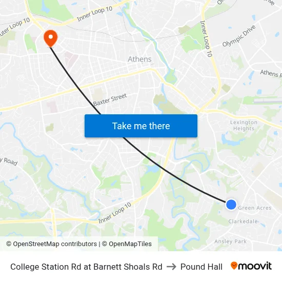 College Station Rd at Barnett Shoals Rd to Pound Hall map