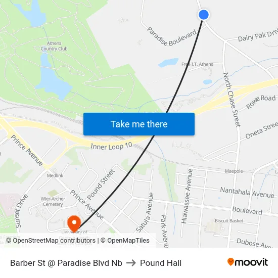Barber St @ Paradise Blvd Nb to Pound Hall map