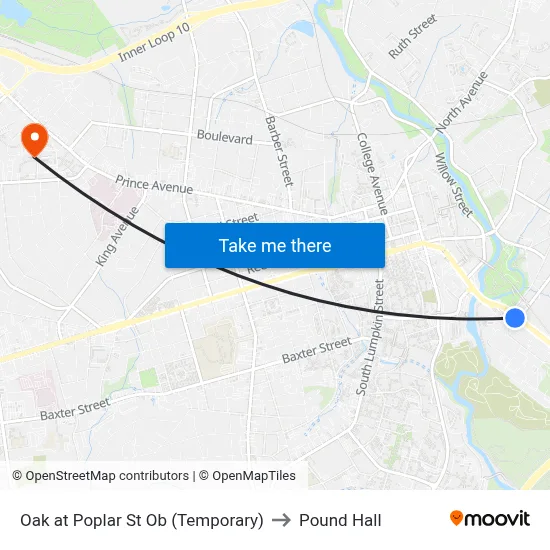 Oak at Poplar St Ob (Temporary) to Pound Hall map