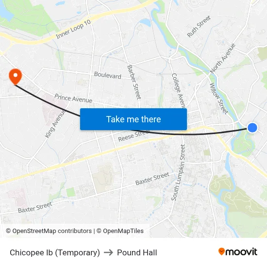 Chicopee Ib (Temporary) to Pound Hall map