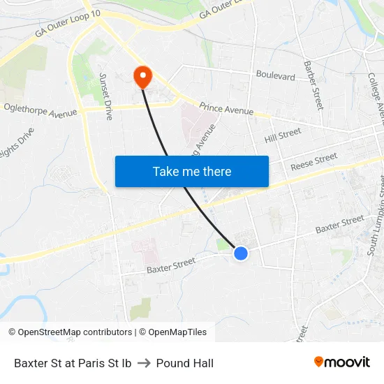 Baxter St at Paris St Ib to Pound Hall map