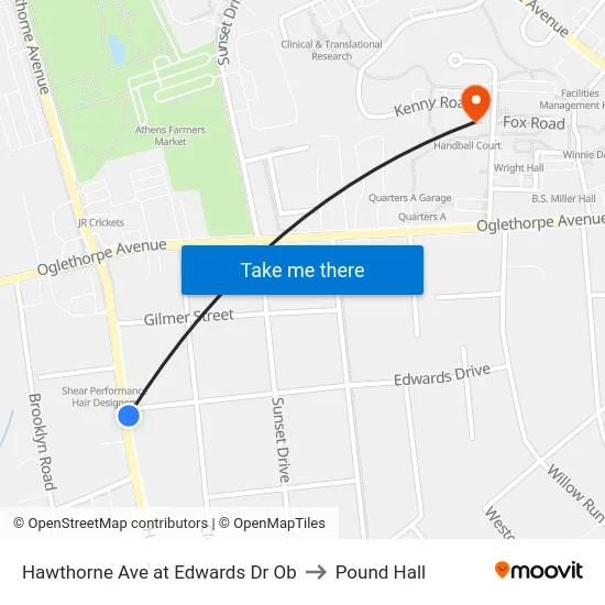 Hawthorne Ave at Edwards Dr Ob to Pound Hall map