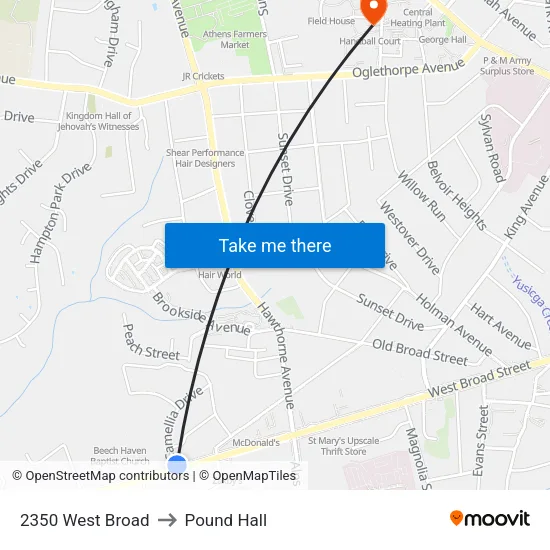 2350 West Broad to Pound Hall map
