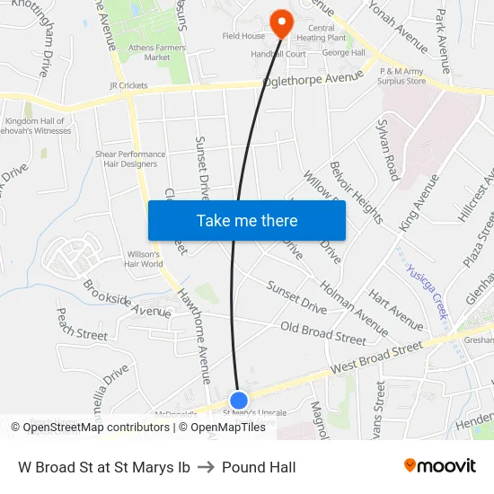 W Broad St at St Marys Ib to Pound Hall map