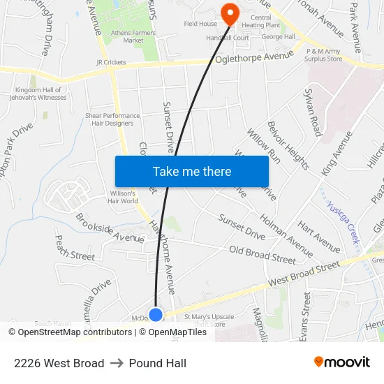 2226 West Broad to Pound Hall map