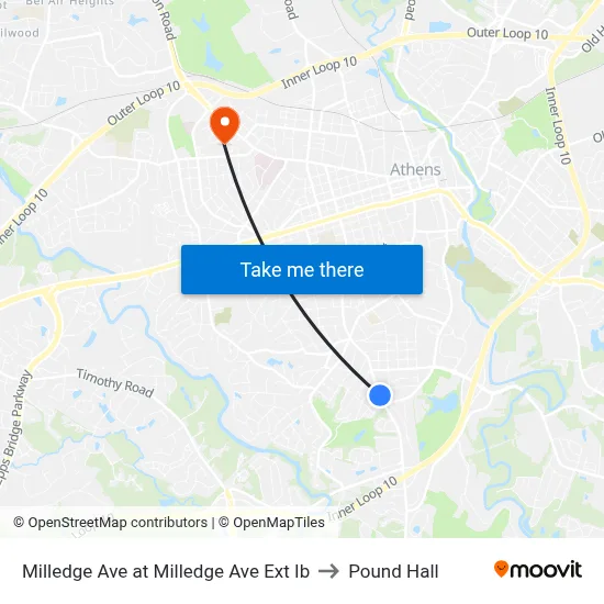 Milledge Ave at Milledge Ave Ext Ib to Pound Hall map