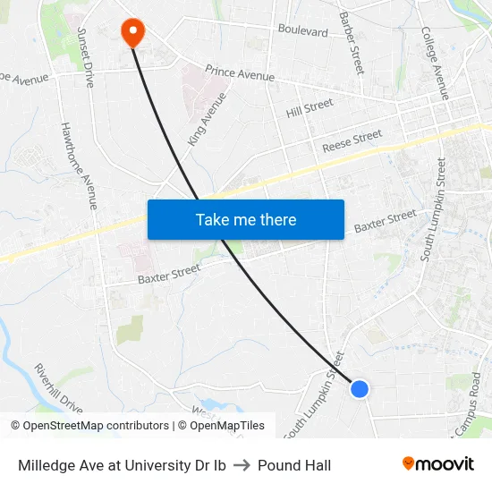 Milledge Ave at University Dr Ib to Pound Hall map