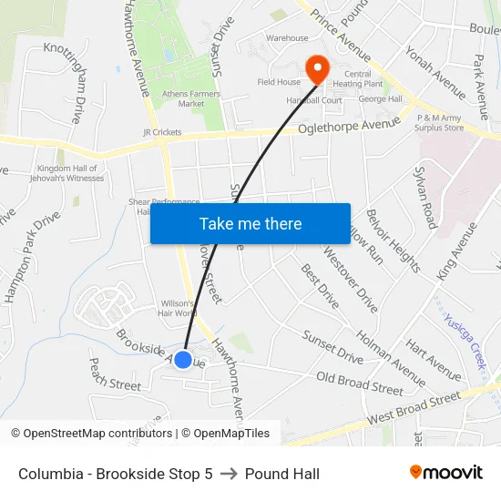 Columbia - Brookside Stop 5 to Pound Hall map