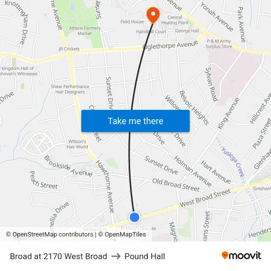 Broad at 2170 West Broad to Pound Hall map