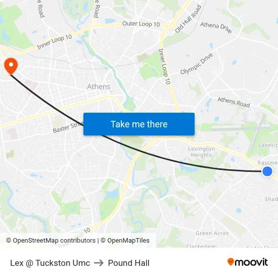 Lex @ Tuckston Umc to Pound Hall map