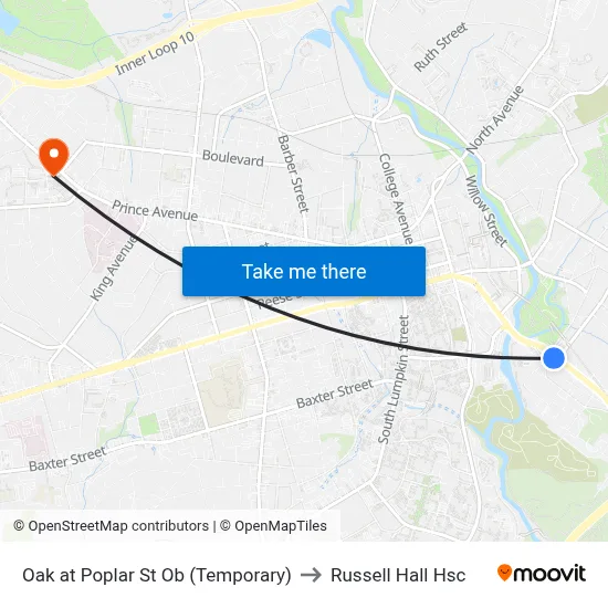Oak at Poplar St Ob (Temporary) to Russell Hall Hsc map