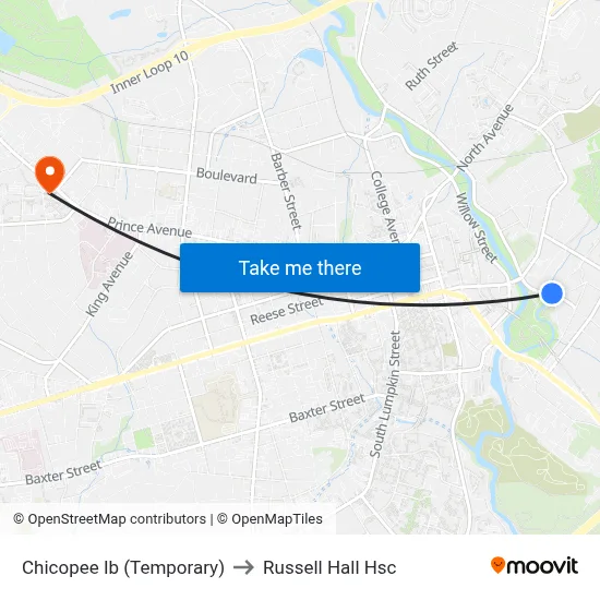 Chicopee Ib (Temporary) to Russell Hall Hsc map