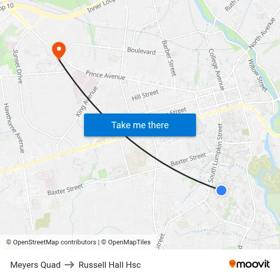 Meyers Quad to Russell Hall Hsc map