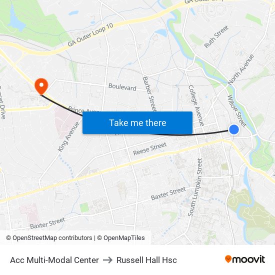 Acc Multi-Modal Center to Russell Hall Hsc map