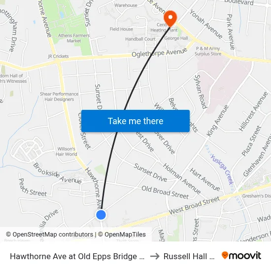 Hawthorne Ave at Old Epps Bridge Rd Ob to Russell Hall Hsc map