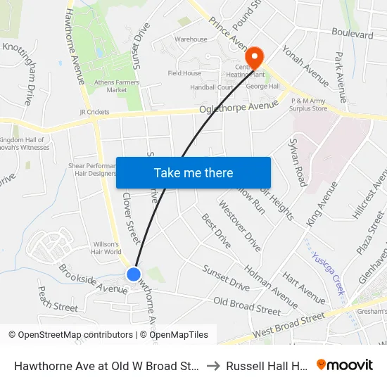 Hawthorne Ave at Old W Broad St Ib to Russell Hall Hsc map