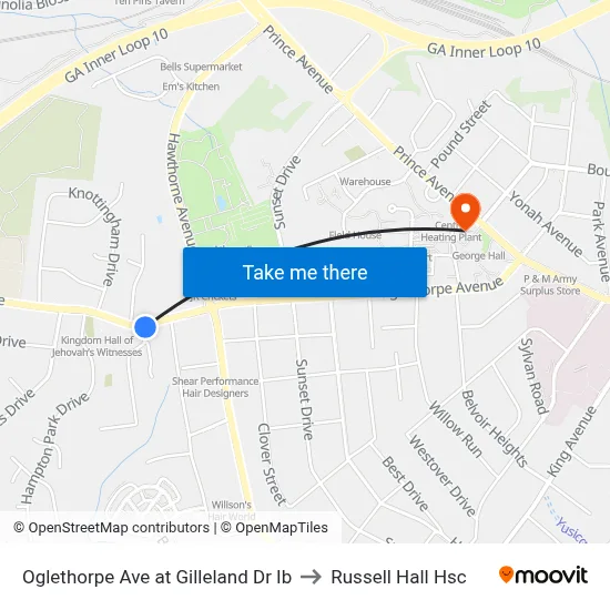 Oglethorpe Ave at Gilleland Dr Ib to Russell Hall Hsc map