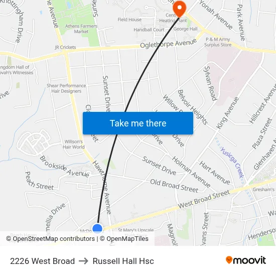 2226 West Broad to Russell Hall Hsc map