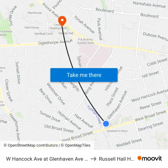 W Hancock Ave at Glenhaven Ave Ob to Russell Hall Hsc map